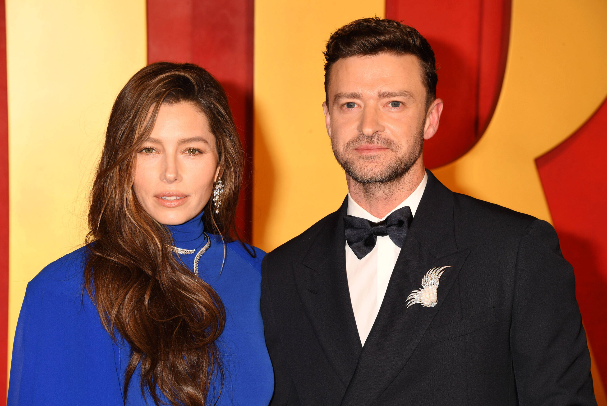 BEVERLY HILLS, CALIFORNIA - MARCH 10: (L-R) Jessica Biel and Justin Timberlake attend the 2024 Vanity Fair Oscar Party h Pamela Anderson in Baywatch