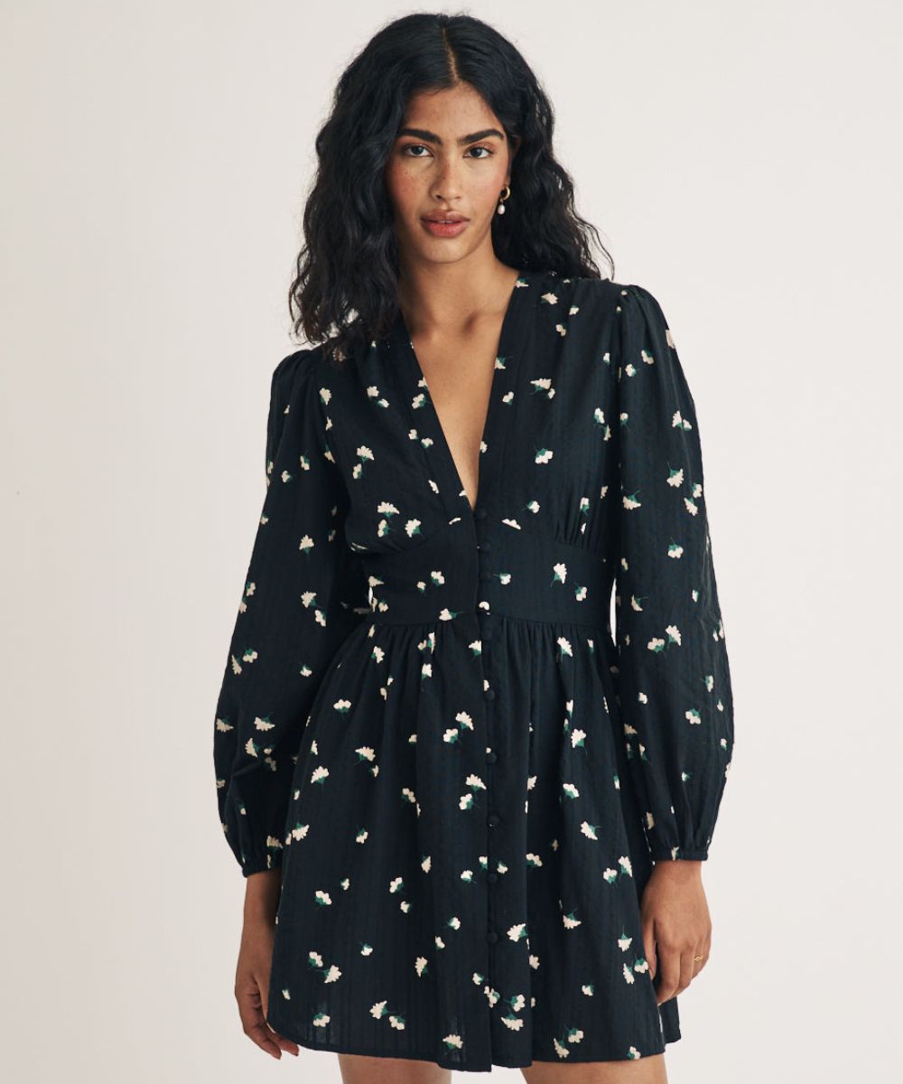 Black Ditsy Floral Mini Dress