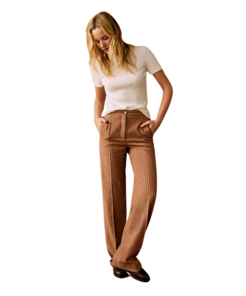 Martin Trousers, in Ecru Brown Stripes