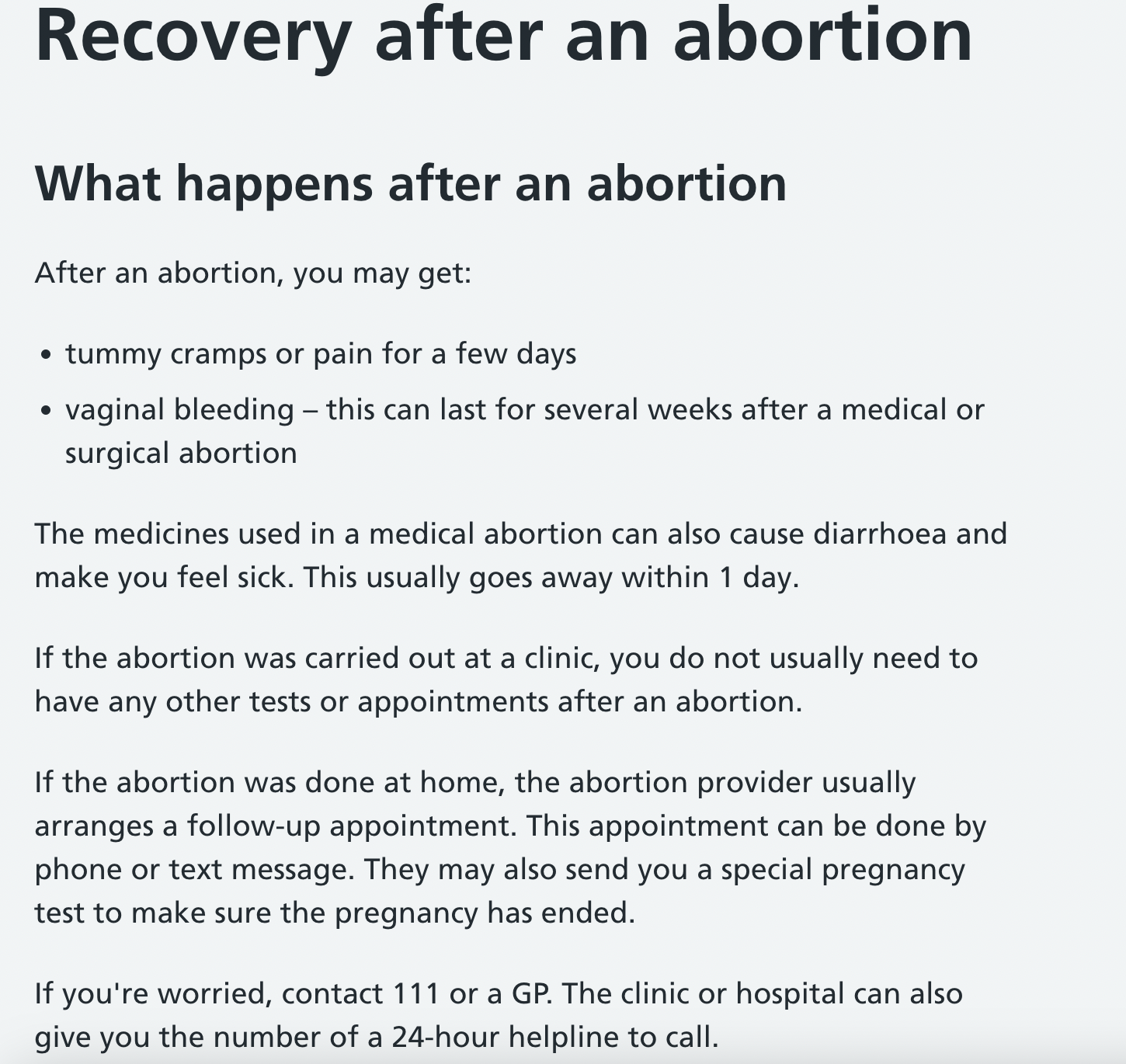 NHS advice after abortion