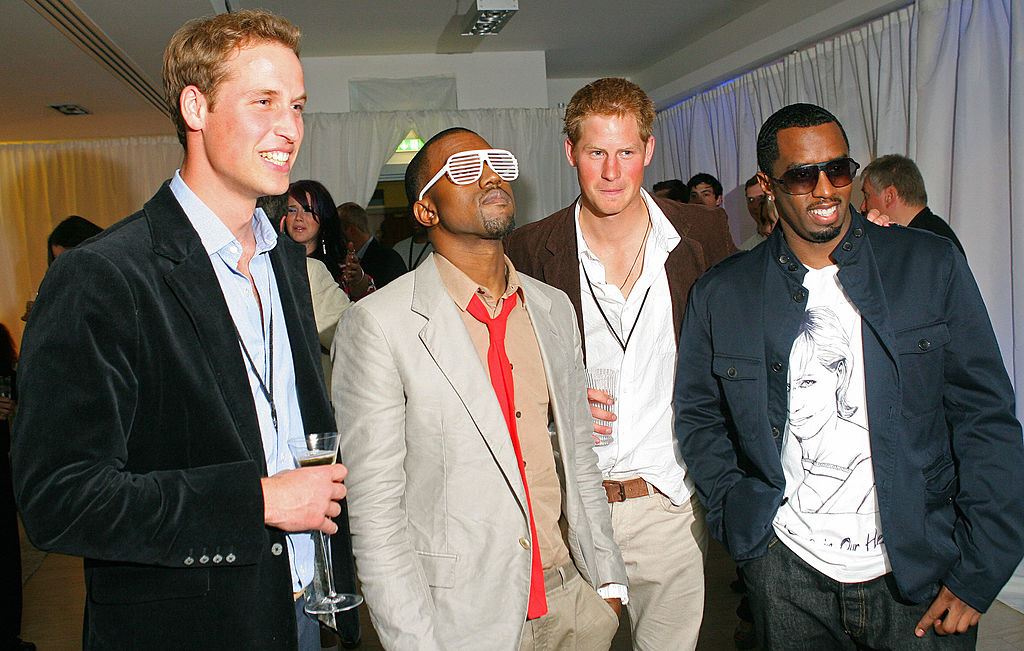 Prince William (L), US rapper Kanye West Diddy with Prince Harry and William