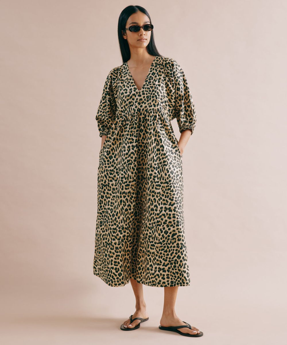 albaray-leopard-print-dress Albaray, animal v neck cotton midi dress